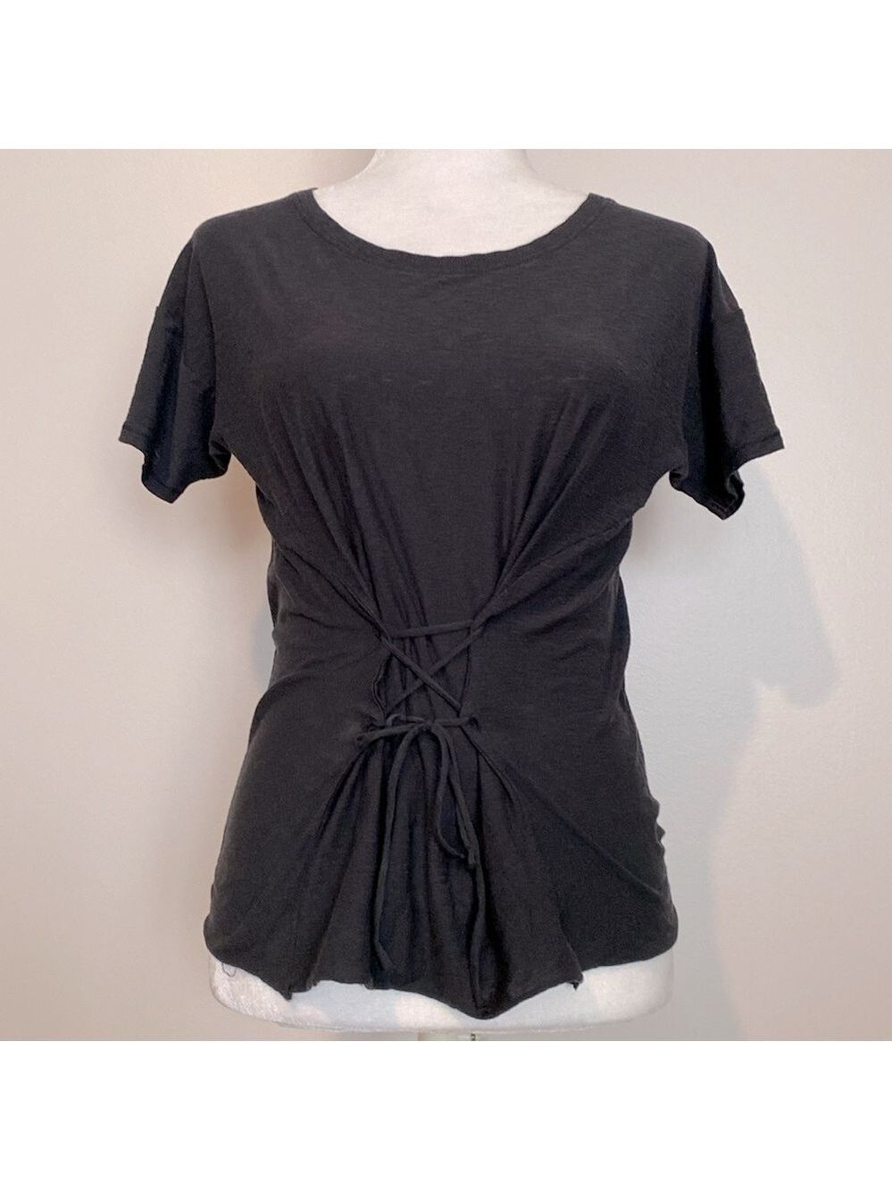Nation LTD smoke gray corset cinch front Tshirt